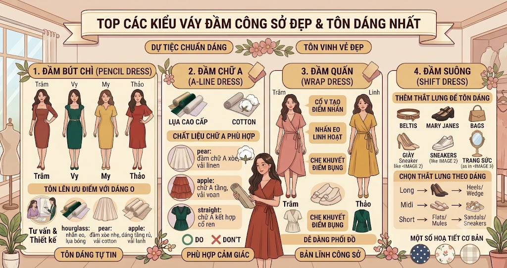 Top các kiểu váy đầm công sở đẹp & tôn dáng nhất Top các kiểu váy đầm công sở đẹp & tôn dáng nhất
