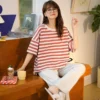 Set đồ ngủ áo thun phối túi kèm quần dài sọc ca rô